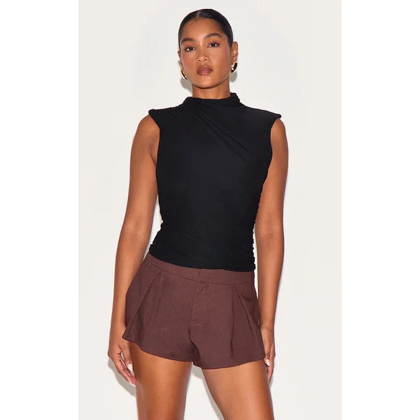Black Soft Touch Ruched Detail Long Top
