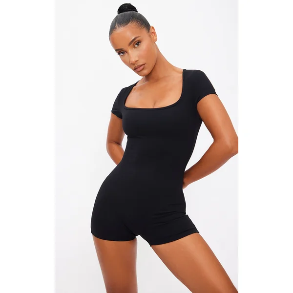 Black Square Neck Snatched Sculpt Unitard