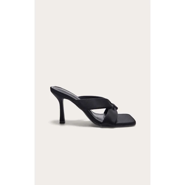 Black Square Toe Thong Padded Heeled Mules