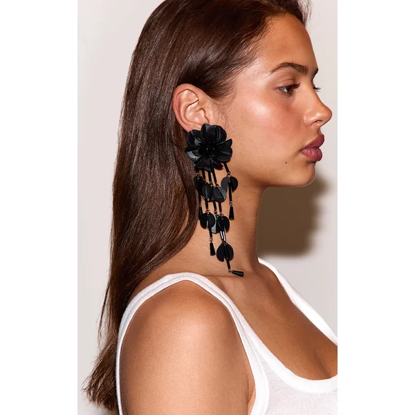 Black Statement Floral Drape Earrings