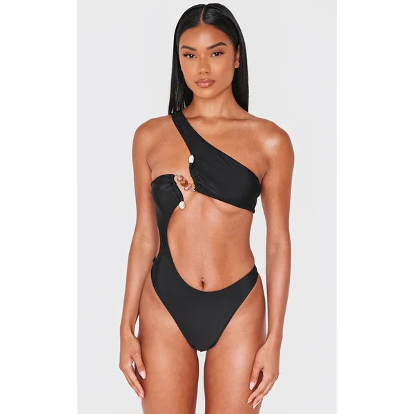 Black Stone Trim Cut Out Swimsuit