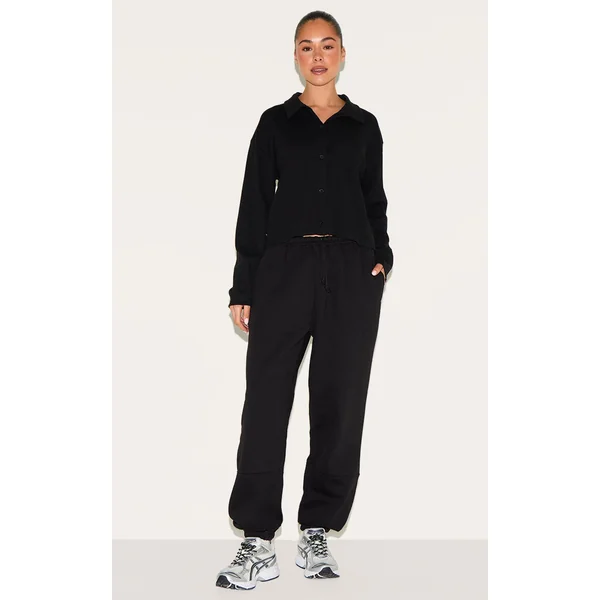 Black Straight Leg Cuffed Seam Detail Sweatpants