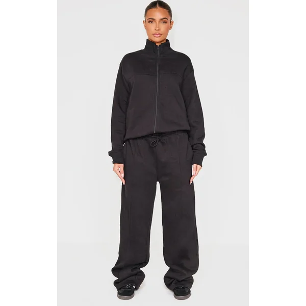 Black Straight Leg Seam Detailed Sweatpants