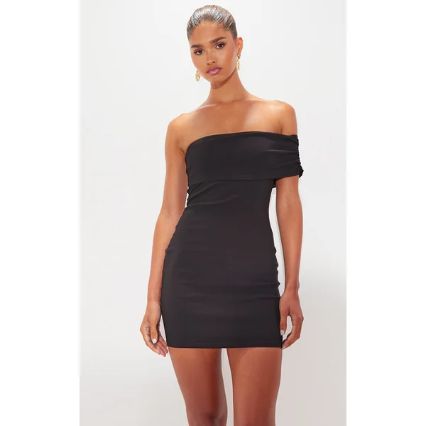 Black Stretch Shoulder One Sleeve Mini Dress