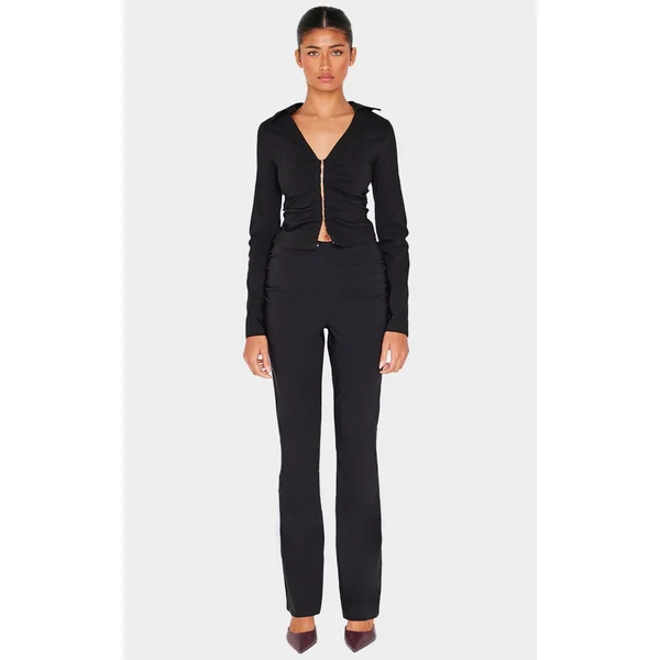 Black Stretch Woven Ruched Bum Skinny Flare Pants