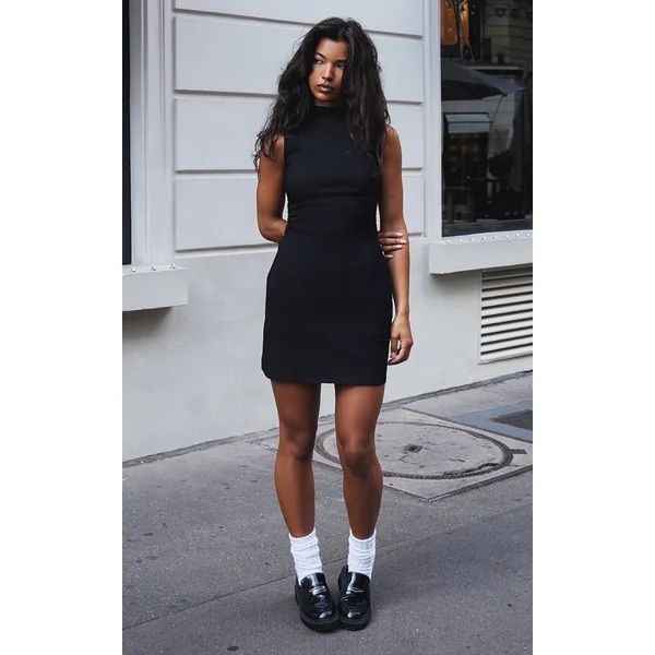 Black Stretch Woven Ruched Detail Bodycon Dress