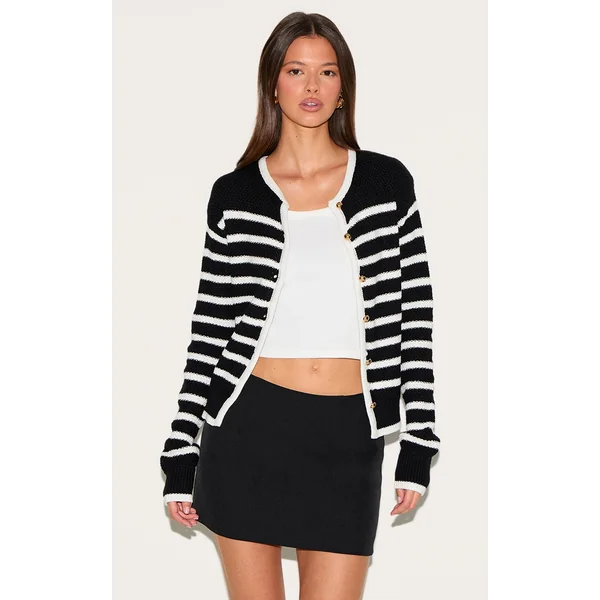 Black Stripe Knitted Cardigan