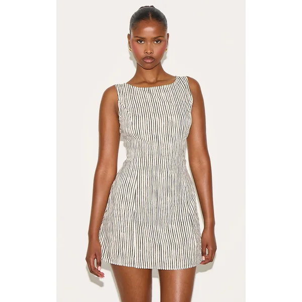 Black Striped Boat Neck Dress