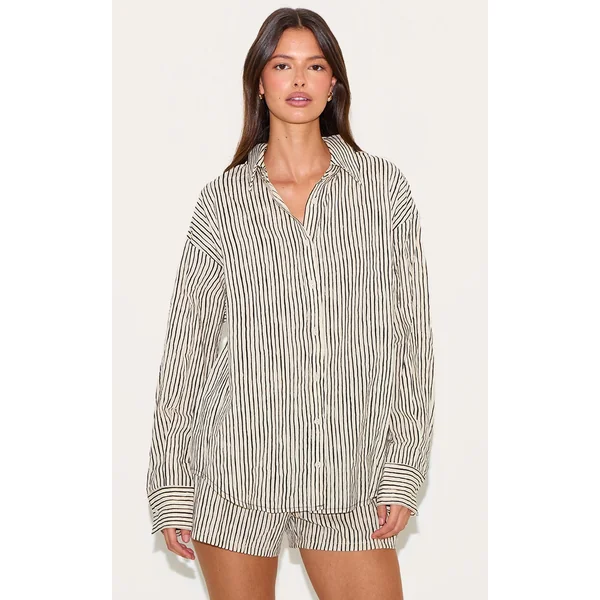 Black Striped Linen Long Sleeve Shirt
