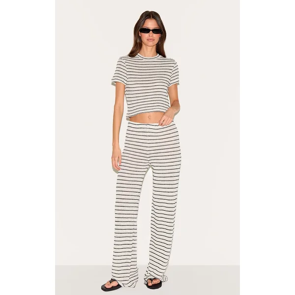 Black Striped Textured Casual Pants