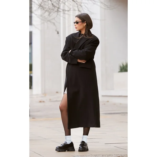 Black Structured Extreme Oversized Double Breasted Coat