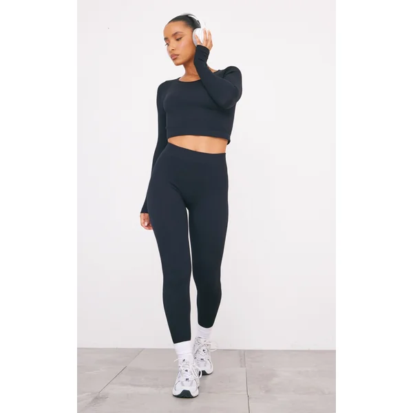 Black Structured Snatched Ribbed Leggings