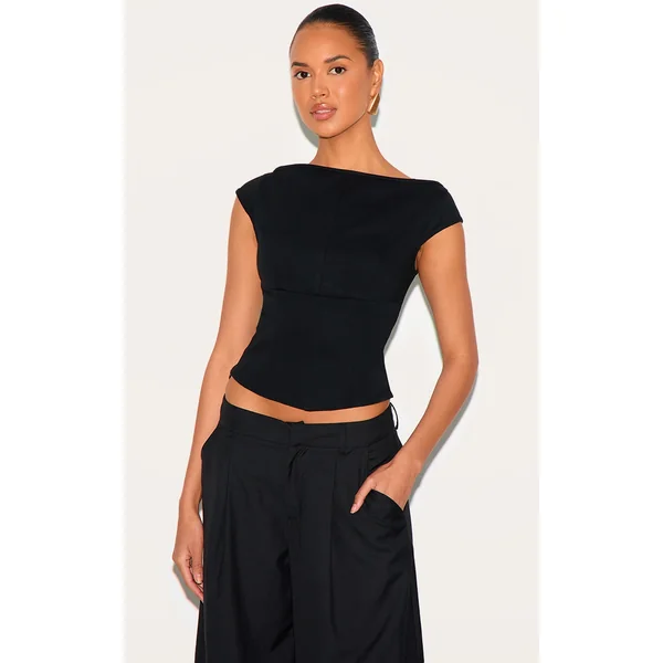 Black Structured Stretch Woven Corset