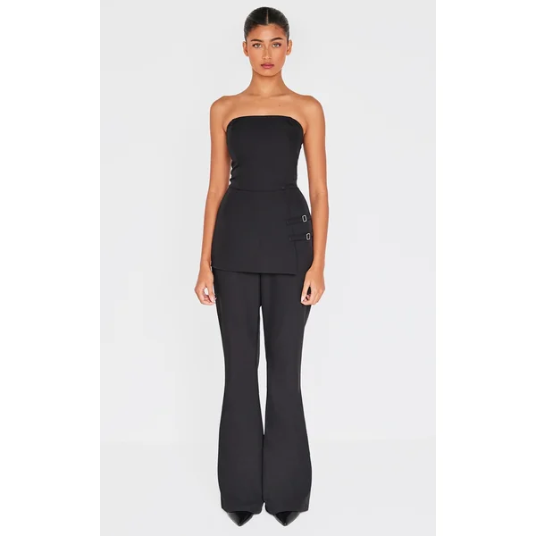 Black Structured Woven Bandeau Belt Detail Straight Leg Jumpsuit