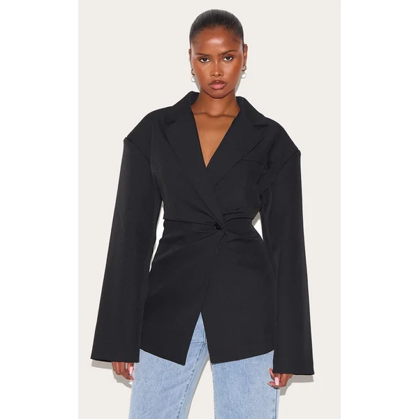 Black Tailored Cinched Waist Blazer