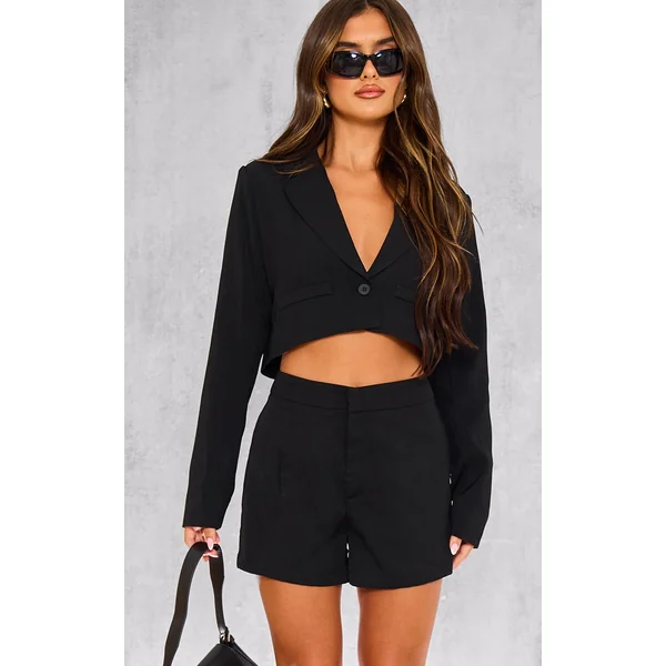 Black Tailored Cropped Pocket Detail Blazer