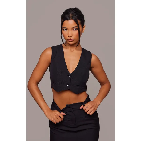 Black Tailored Cropped Seam Detail Vest