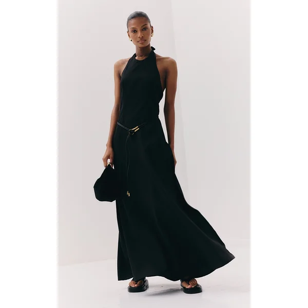 Black Tailored Halterneck Maxi Dress