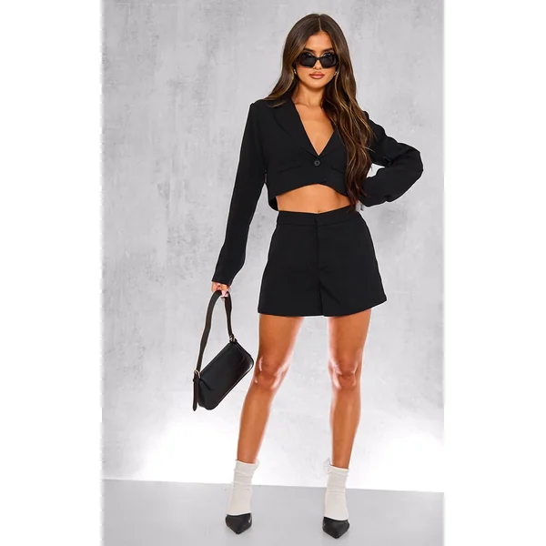 Black Tailored High Waist Shorts