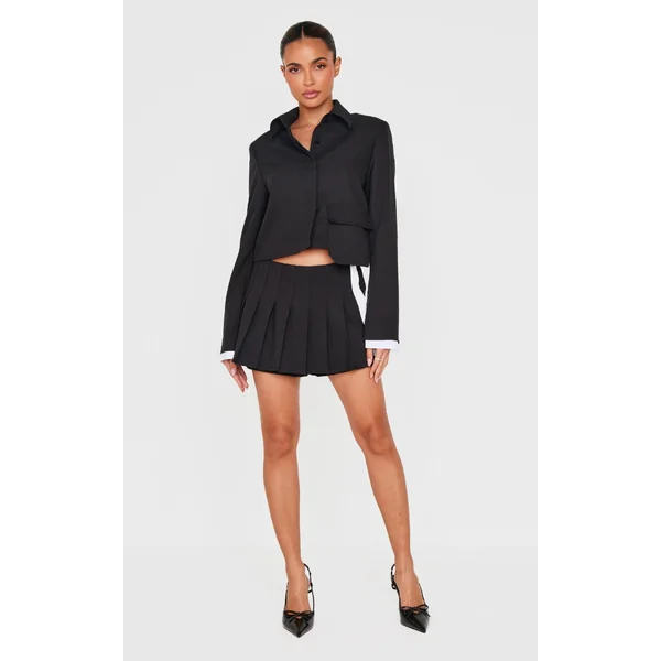 Black Tailored Pleated Mini Skort