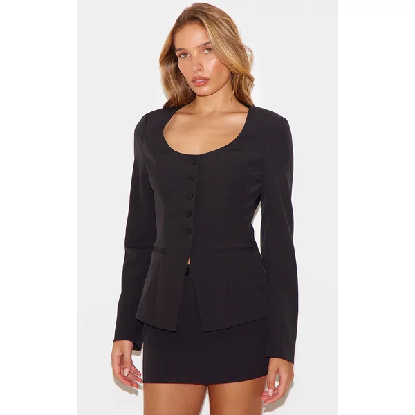 Black Tailored Woven Button Up Blazer