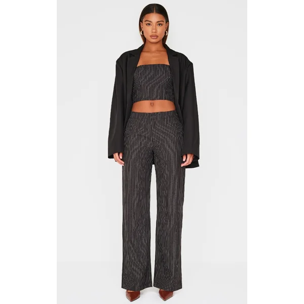Black Tailored Woven Glitter Pinstripe Wide Leg Pants