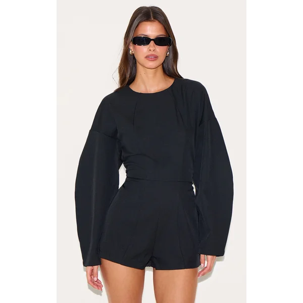 Black Tailored Woven High Neck Cocoon Sleeve Romper