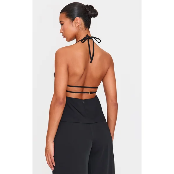 Black Tailored Woven Open Back Long Line Top