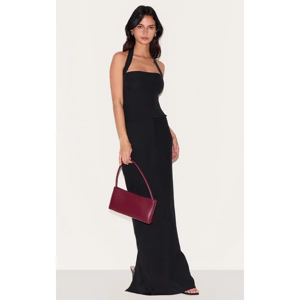 Black Tailored Woven Pocket Detail Maxi Skirt