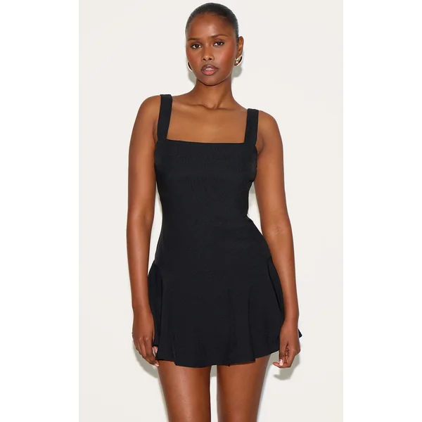 Black Tailored Woven Scoop Back Shift Dress