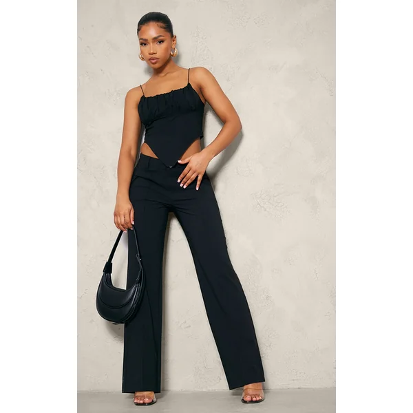 Black Tailored Woven Straight Leg Seamed Detail Pants