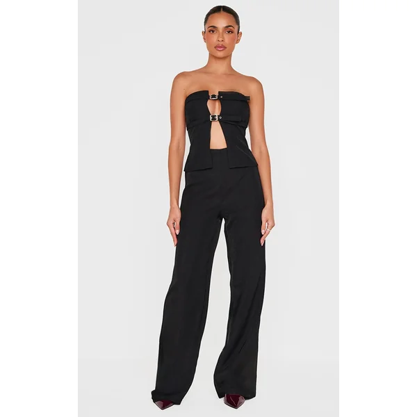 Black Tailored Woven Thin Belt Detail Bandeau Jumpsuit
