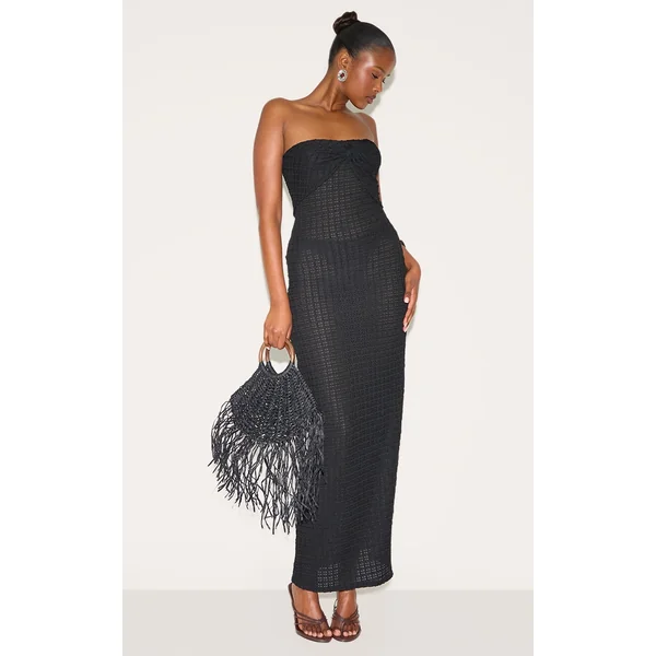 Black Textured Bandeau Maxi Dress