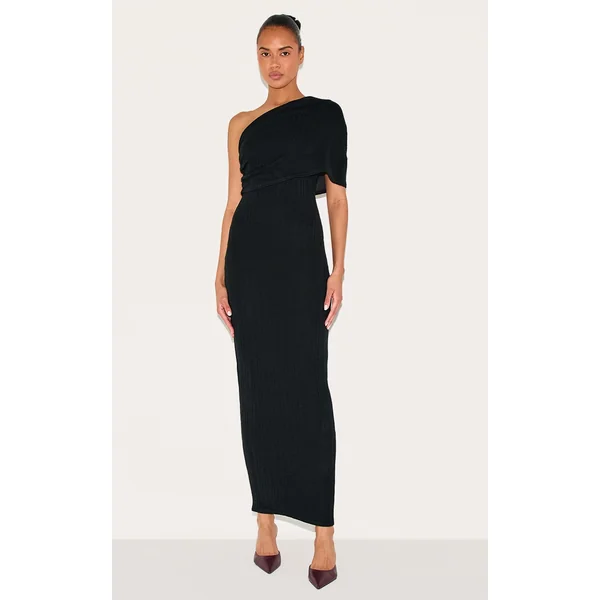 Black Textured Extreme Bardot Maxi Dress