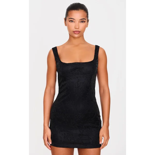 Black Textured Glitter Underwire Strappy Shift Dress