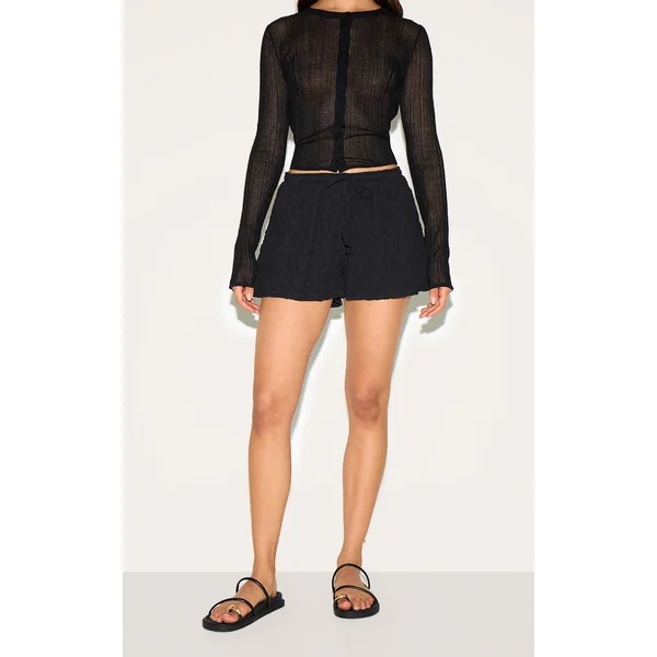 Black Textured Jersey Drawstring Floaty Shorts