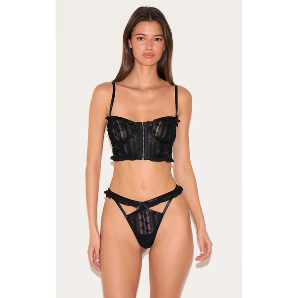 Black Textured Lace Corset Lingerie Set