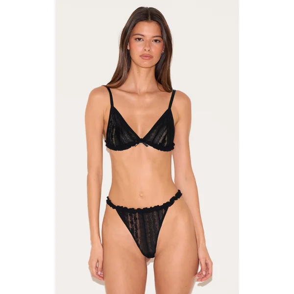 Black Textured Lace Triangle Lingerie Set