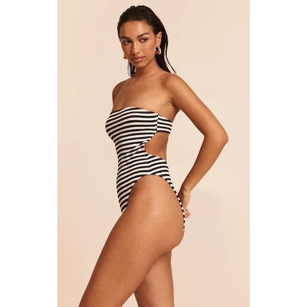 Black Textured Stripe Bandeau Swimsuit