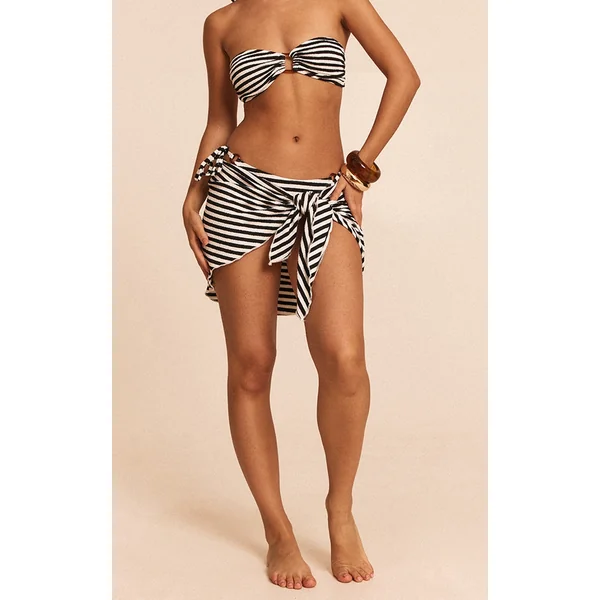 Black Textured Stripe Mini Beach Sarong