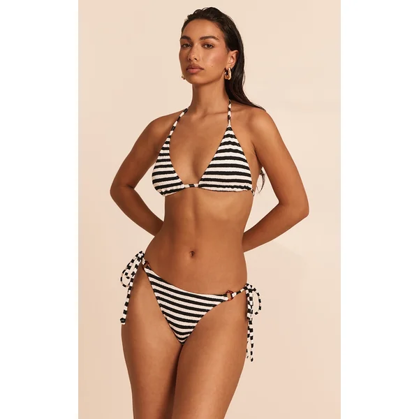 Black Textured Striped Triangle Bikini Top