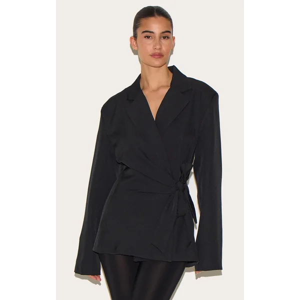 Black Tie Front Structured Blazer