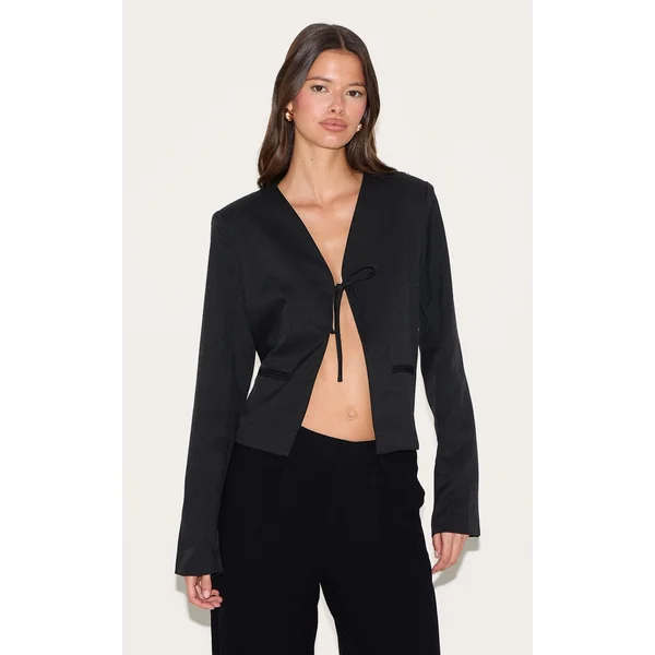 Black Tie Up Boxy Blazer