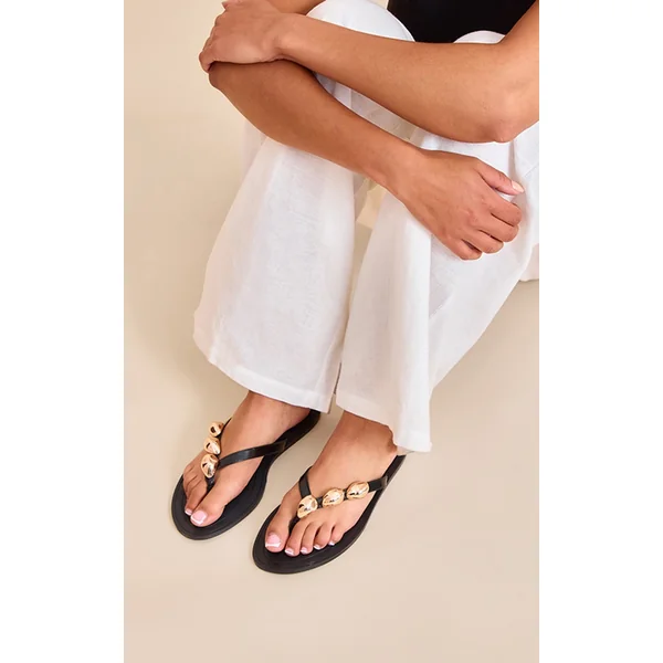 Black Toe Thong Gold Hardware Sandal