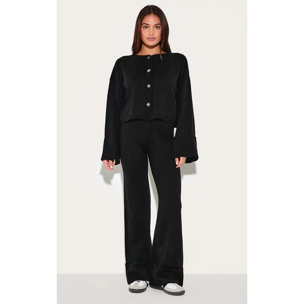 Black Turn Up Hem Knit Pants