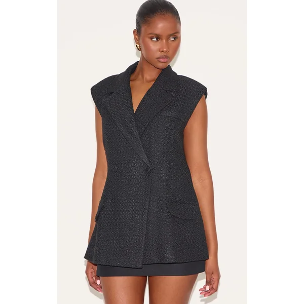 Black Tweed Double Breasted Vest