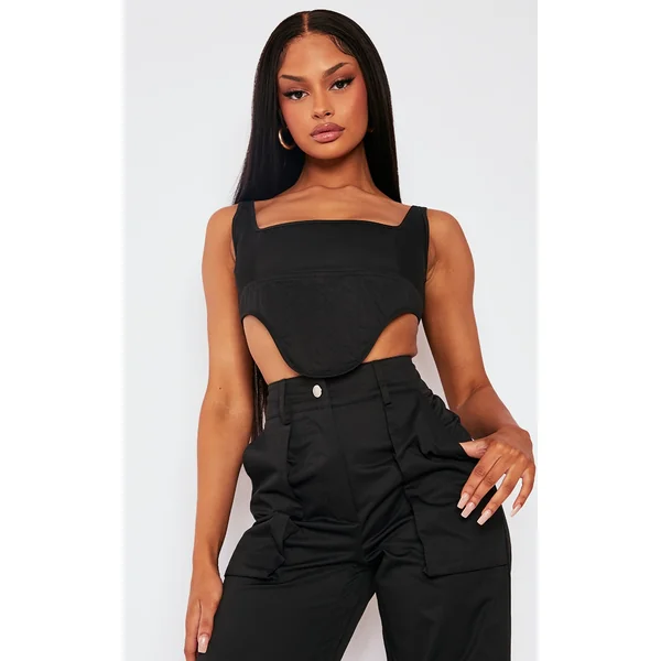 Black Twill Dip Hem Structured Cargo Corset
