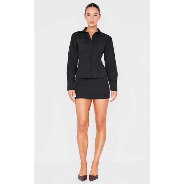 Black Twill Mid Rise Mini Skirt