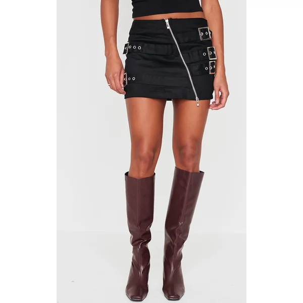 Black Twill Multi Belt Detail Mini Skirt