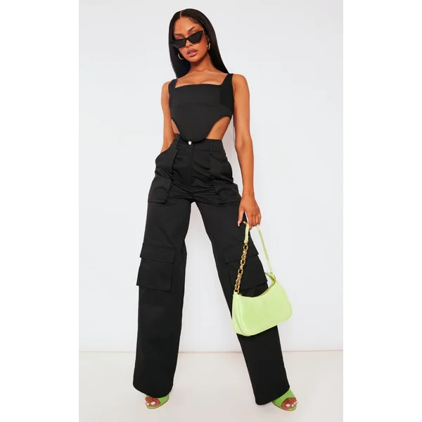 Black Twill Pocket Detail High Waist Cargo Pants